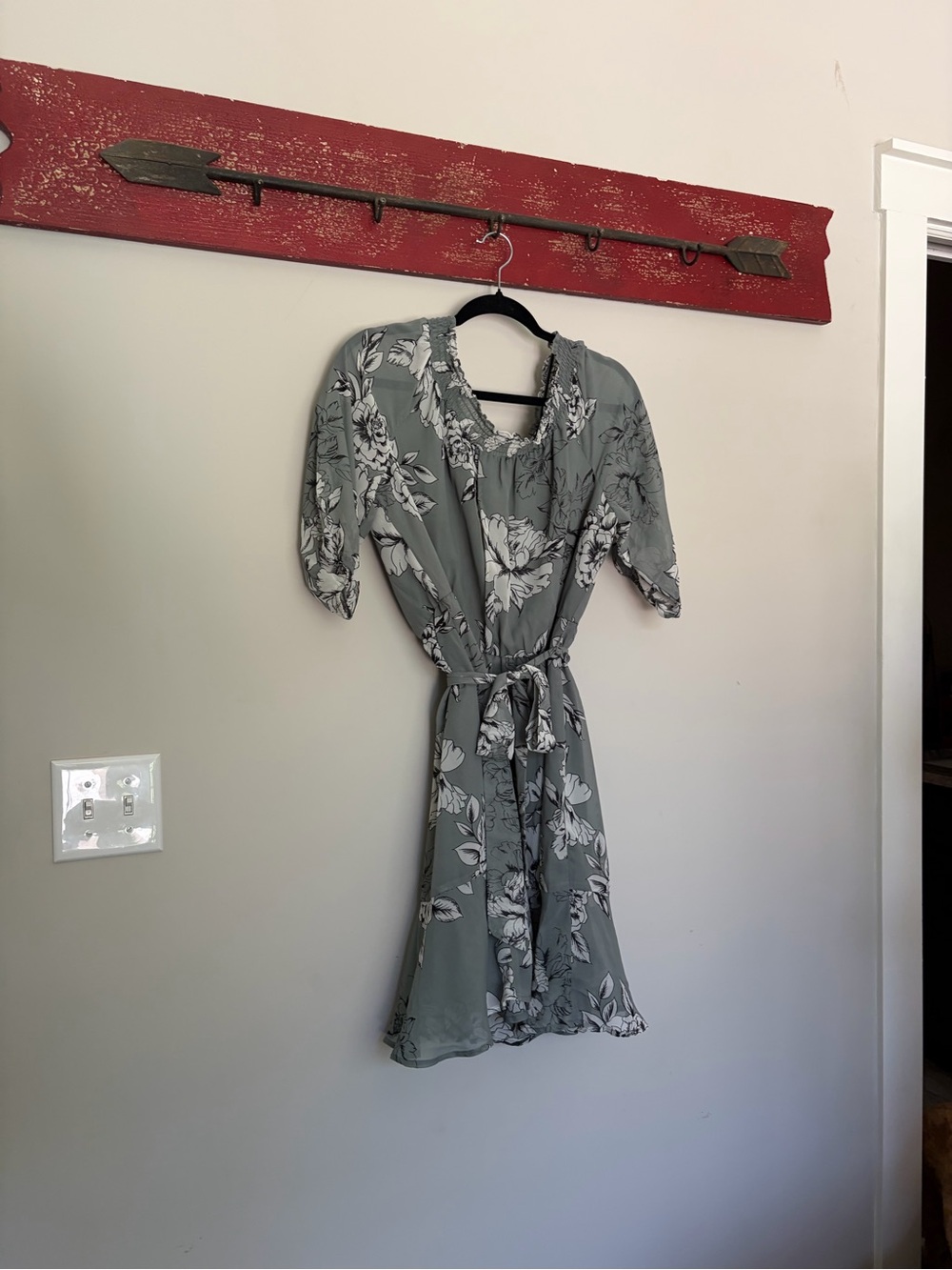 Maurices Sage Green Floral Tie-Waist Dress